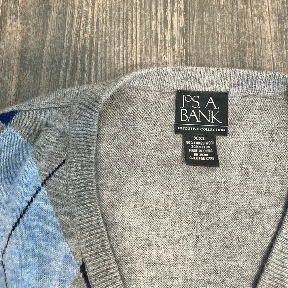 Jos. A. Bank Sweater Mens XXL Gray Blue Argyle Diamond Lambs Wool Grandpa Rogers